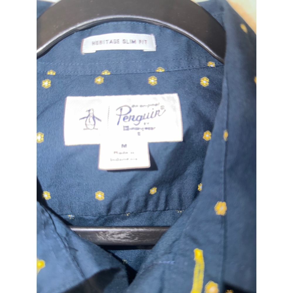 Original Penguin Mens‎ Heritage Slim Fit Short Sleeve Button Down Shirt Navy M - Picture 2 of 10
